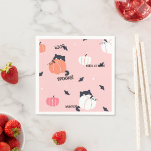 PINK HALLOWEEN CATS PUMPKINS NAPKIN