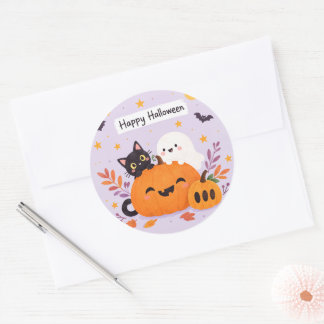 pink halloween classic round sticker