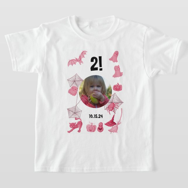 Pink Halloween custom with photo, age & birthday T-Shirt (Laydown)