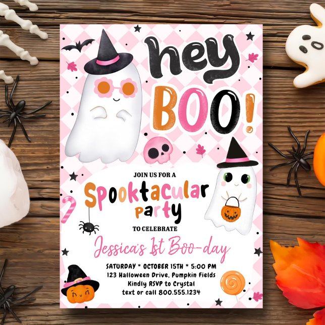 Pink Halloween Cute Ghost 1st Birthday  Invitation (Creator Uploaded)