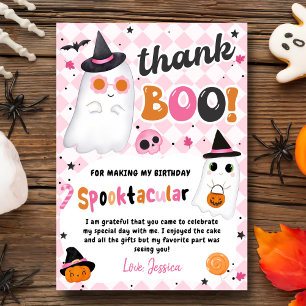 Pink Halloween Cute Ghost Birthday Thank You Card
