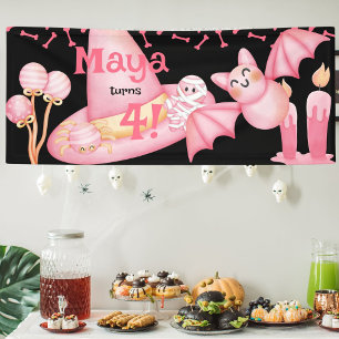 Pink halloween cute witches hat birthday banner