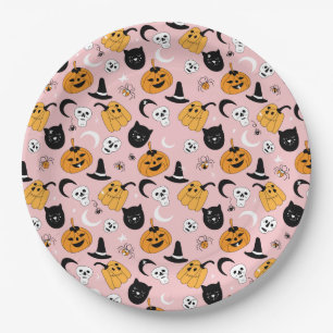 Pink Halloween Design Paper Plate