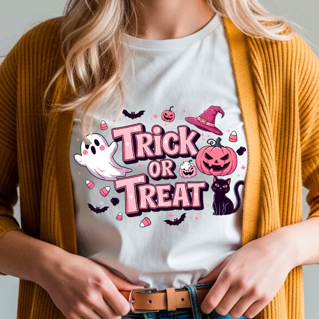 Pink Halloween Design "Trick or Trea" Ghost T-Shirt (Creator Uploaded)