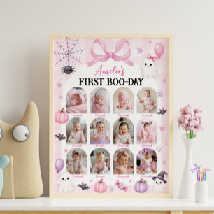 Pink Halloween First Boo-Day Party Photo Milestone Poster
