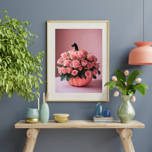 Pink Halloween Flower Pumpkin Wall Art Poster