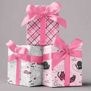 Pink Halloween for Kids Boo Kitty Love Kittens Wrapping Paper Sheet