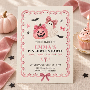 Pink Halloween Ghost Birthday Party Invitation