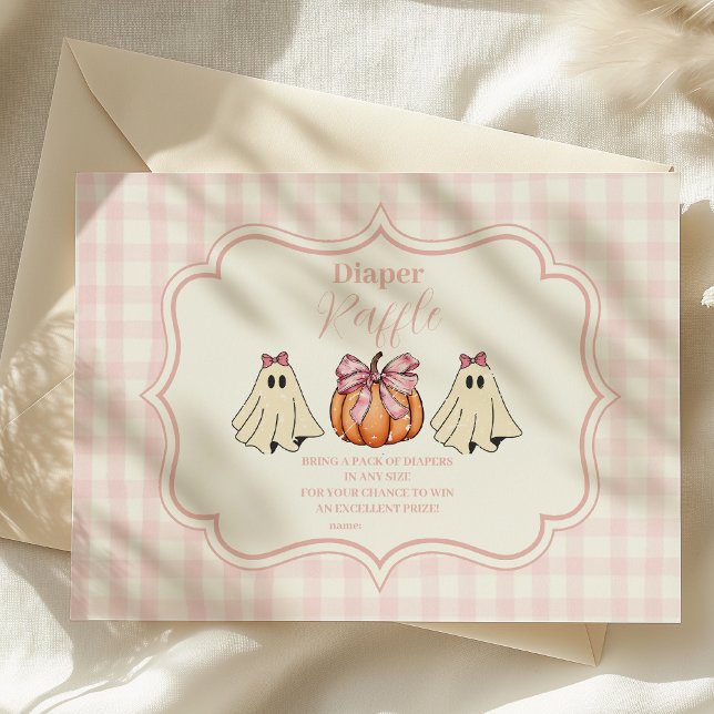 Pink Halloween Ghost Bow Girl Baby Raffle Diapper Enclosure Card (Creator Uploaded)