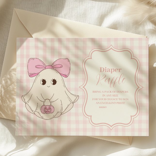 Pink Halloween Ghost Bow Girl Baby Raffle Diapper Enclosure Card (Creator Uploaded)