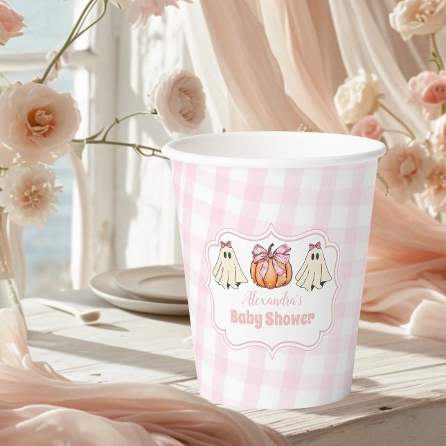 Pink Halloween Ghost Bow Girl Baby Shower Paper Cups (Creator Uploaded)