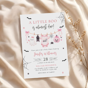 Pink Halloween Ghost Clothesline Baby Shower Invitation