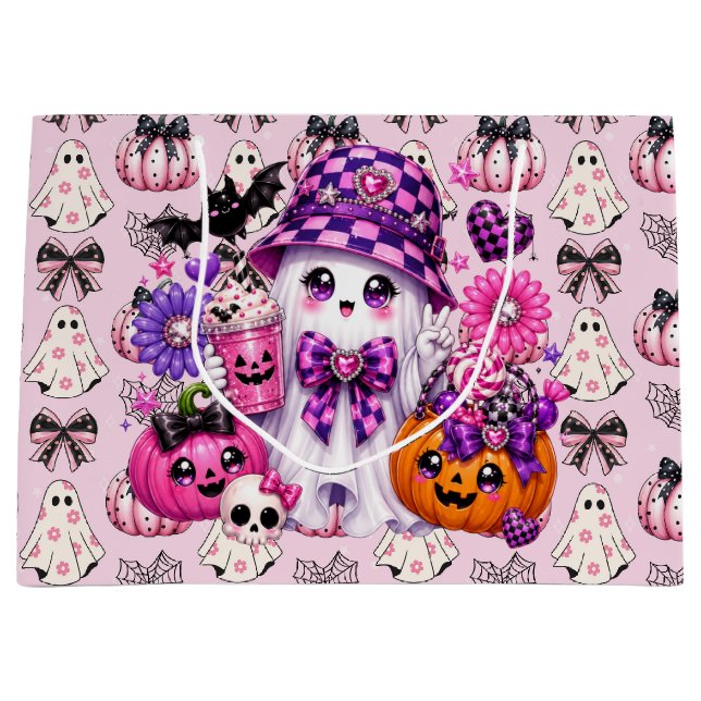 Pink Halloween Ghost  Large Gift Bag (Front)