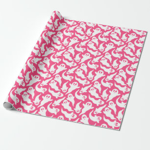 Pink Halloween Ghost Pattern Wrapping Paper
