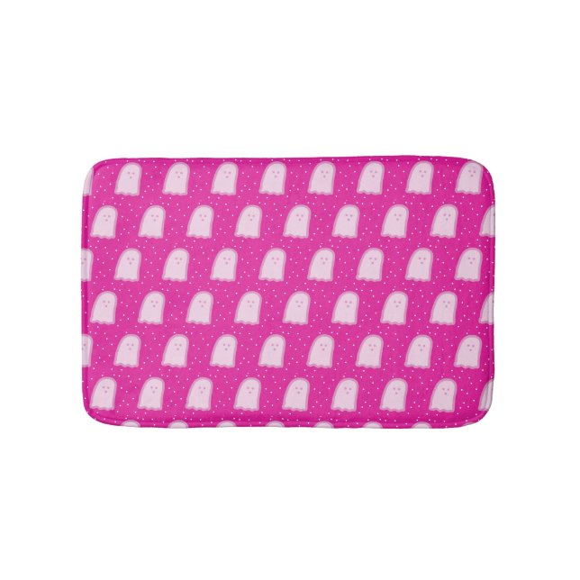 Pink Halloween Ghosts and Polka Dots  Bath Mat (Front)