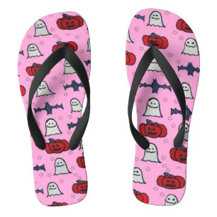 Pink Halloween Ghosts, Bats, and Jack o Lanterns Jandals