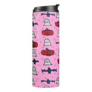 Pink Halloween Ghosts, Bats, and Jack o Lanterns Thermal Tumbler