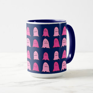 Pink Halloween Ghosts on Dark Blue Mug