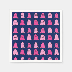 Pink Halloween Ghosts on Dark Blue Napkin