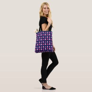 Pink Halloween Ghosts on Dark Blue Tote Bag