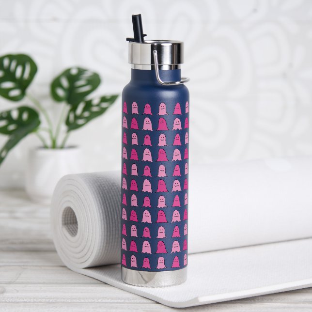 Pink Halloween Ghosts Water Bottle (Yoga)