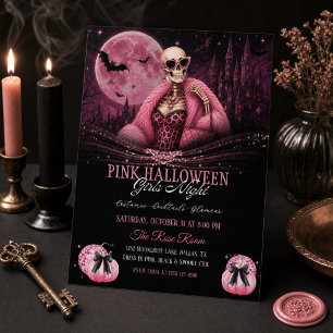 Pink Halloween Girls Night Glam Skeleton Invitation