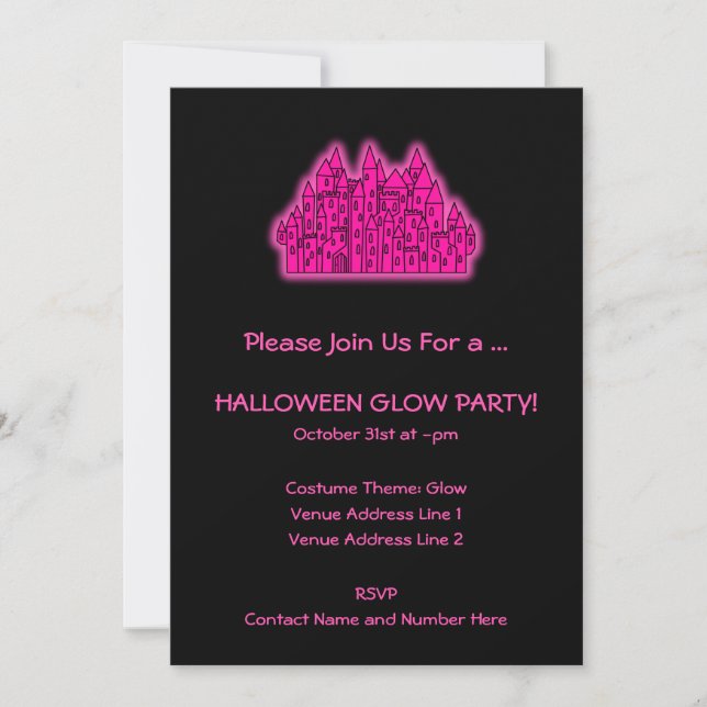 Pink Halloween Glow Party Invitation (Front)