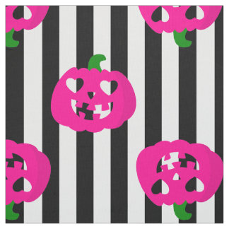 pink halloween heart pumpkin striped fabric