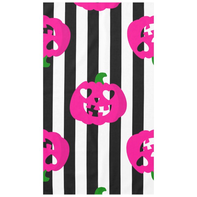 pink halloween heart pumpkin striped tablecloth (Front)