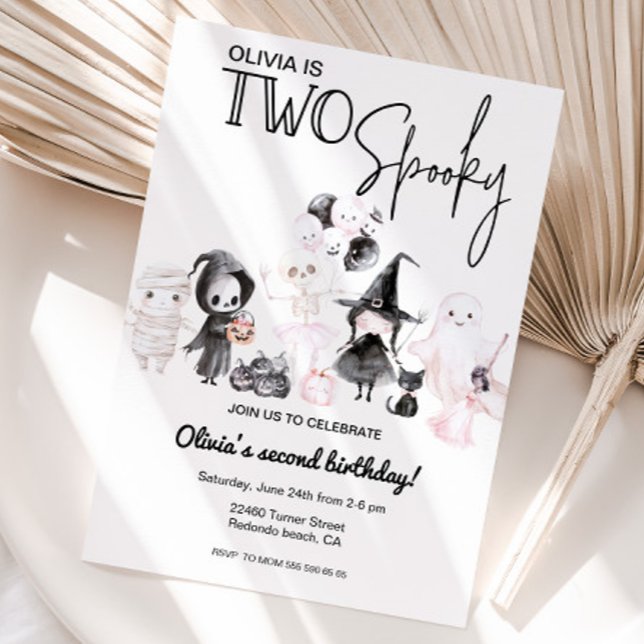 Pink Halloween invitation 2nd birthday Two spooky  (Two Spooky, second halloween birthday invitation)