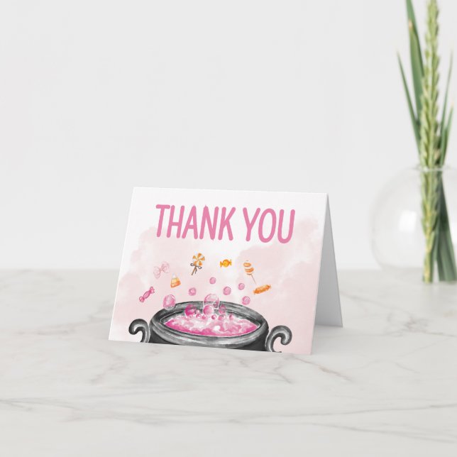 Pink Halloween Its a Girl Baby Shower Thank You Card (Front)