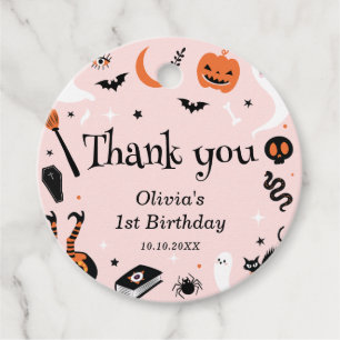 Pink Halloween Kids Birthday Party Favour Tags