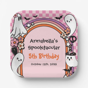 Pink Halloween Kids Birthday Party Paper Plate