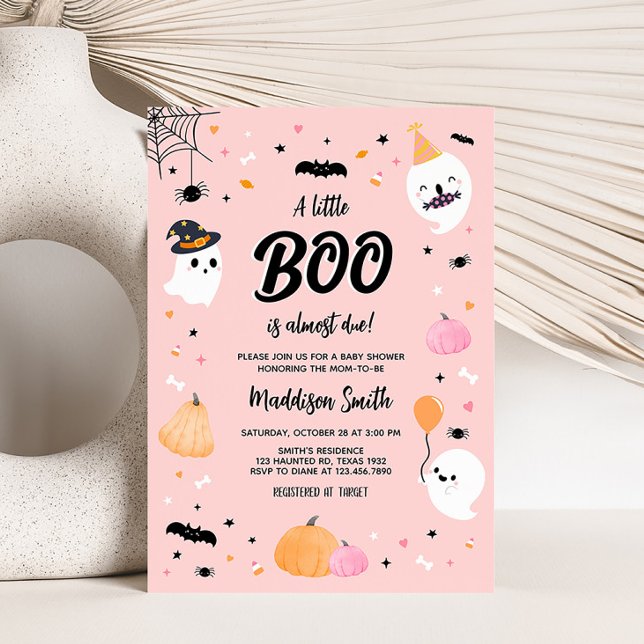 Pink Halloween Little Boo Baby Shower  Invitation (Girl Ghost Baby Shower Invitation)