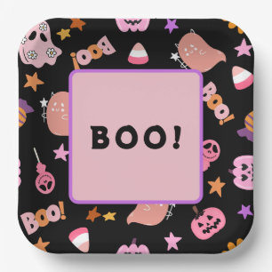 Pink Halloween Paper Plate