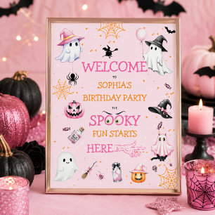 Pink Halloween Party Welcome Sign