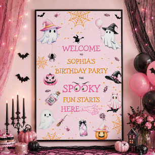 Pink Halloween Party Welcome Sign