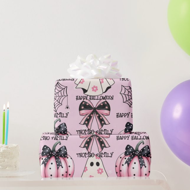 Pink Halloween Pattern Coquette Pumpkin Custom Wrapping Paper (Party Gifts)