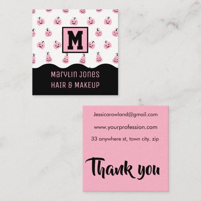 PINK HALLOWEEN PUMPKIN SQUARE BUSINESS CARD (Front/Back)