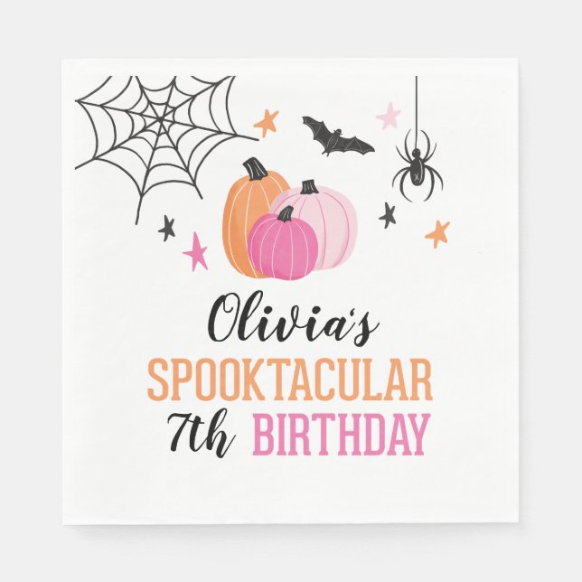 Pink Halloween Spooktacular Birthday Party Napkin (Front)