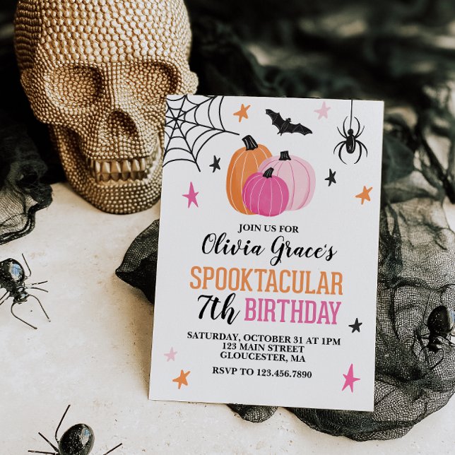 Pink Halloween Spooktacular Girl Birthday Invitation (Creator Uploaded)