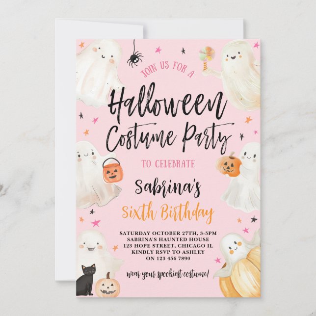 Pink Halloween Spooky Girl Birthday Costume Party  Invitation (Front)