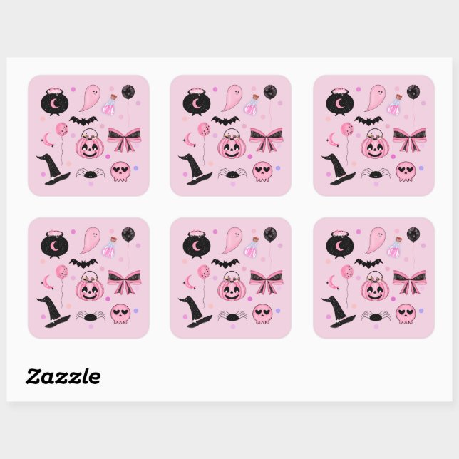 Pink Halloween Square Sticker (Sheet)
