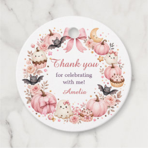 Pink Halloween Thank You Round Favour Tag