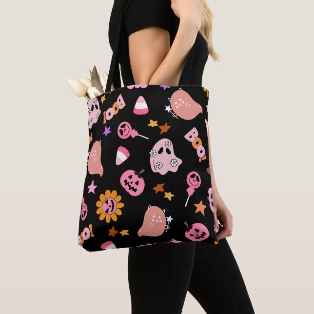 Pink Halloween Tote Bag (Close Up)