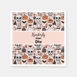 Pink Halloween Trick or Treat Custom Family Name Napkin