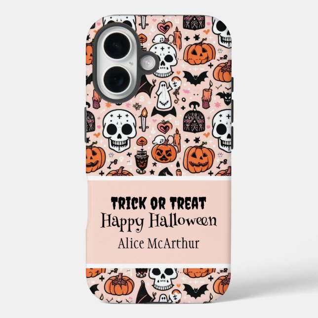 Pink Halloween Trick or Treat Custom Name Case-Mate iPhone Case (Back)