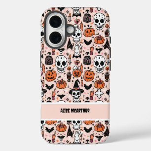 Pink Halloween Trick or Treat Custom Name iPhone 16 Case