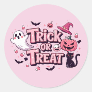 Pink Halloween Trick or Treat design Classic Round Sticker