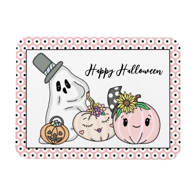 Pink Halloween Whimsical Pumpkins and Boo   Magnet (Horizontal)